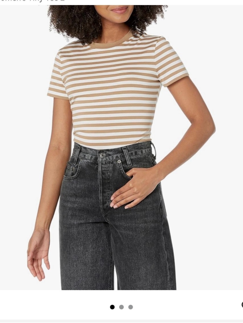 Theory Beige & White Striped Crewneck Tee